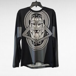 INKnBURN Black and Gray Wolf Graphic Long Sleeve Shirt Size Medium
